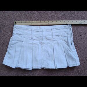White Denim Pleated Mini Skirt